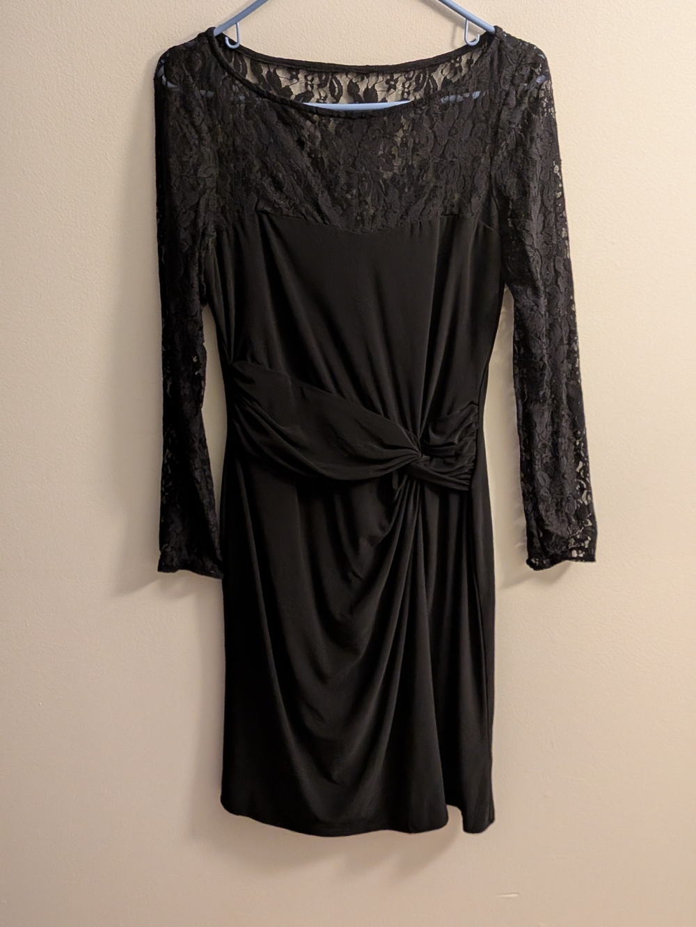 Chaps Black Lace Knot-Front Dress (M)